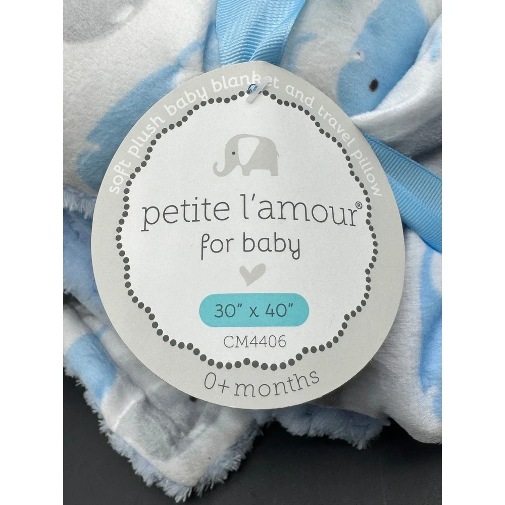 Petite L'Amour Baby Blanket Travel Pillow Whale 30x40 NWT Plush Security Blanket